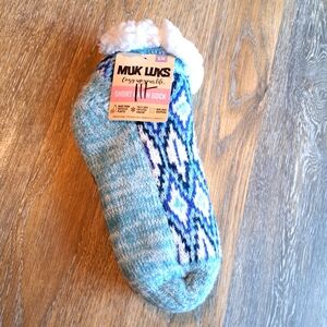 Muk Luks Blue And White Short Cabin Socks S/M
